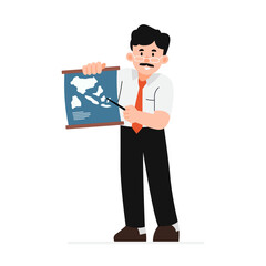 Male Teacher Showing Map Character Illustration