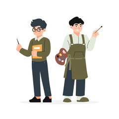 Male Teacher and Art Student Characters Illustration