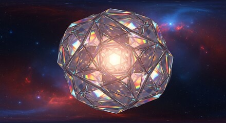 Prismatic Crystal Orb Glowing in Cosmic Nebula Sky