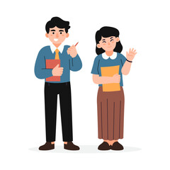 Male and Female Teachers Holding Documents Characters Illustration