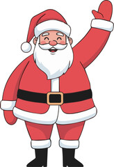 Vibrant cartoon illustration of a happy Santa Claus character waving a cheerful greeting, perfect for festive holiday designs, Christmas celebrations, and seasonal promotions