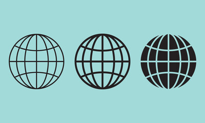 Globe grid icons set, earth wireframe vector symbols, internet, world wide web, communication, global, connection, isolated, flat, simple.