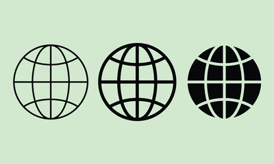 Globe grid icons, earth wireframe symbols set, internet, world wide web, global network, communication, vector, flat design, isolated.