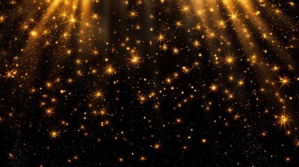 Obraz premium Premium black background with ultra-bright golden Glow FX, loose radiant sparkles