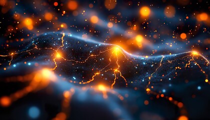 Obraz premium Hyperrealistic 3D Abstract Neural Network with Glowing Data Particles