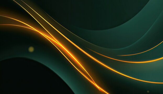 Flowing teal and black abstract with glowing orange lines and soft shadows and a light blur