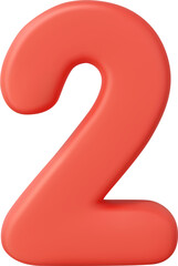 3d Number 2. Two Number sign red color.