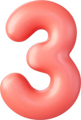 3d three Number sign red color.