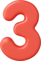 3d three Number sign red color.