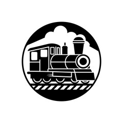Vintage steam train silhouette icon, old railroad transportation