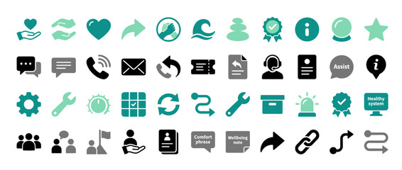 Communication and support solid icon set. containing chat, call,