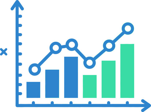 A detailed illustration of a combined bar chart and line graph displaying data trends and analysis on a coordinate plane.