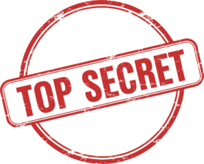 Red grunge rubber stamp with "TOP SECRET" text on a white background.