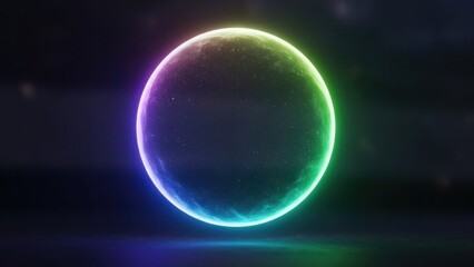 A glowing, neon green and blue orb with a dark, starry background