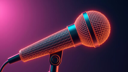 High fidelity microphone with glowing mesh design, perfect for music and performance settings, showcasing vibrant colors and modern aesthetics