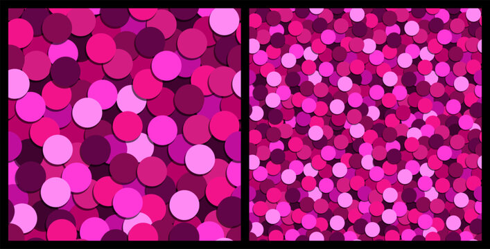 Vector seamless pattern of hot pink confetti, sequins or paillette. Festive glitter texture with many circles of bright magenta colors. Abstract colorful print for celebration, party, holiday design.