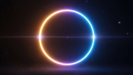 A vibrant, colorful neon ring with a starry background