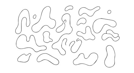 Abstract organic shapes and flowing lines scattered across a white canvas, creating a minimal, dynamic composition.