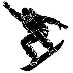 Obraz premium Black silhouette of a snowboarder in mid-air performing a trick black and white winter sports