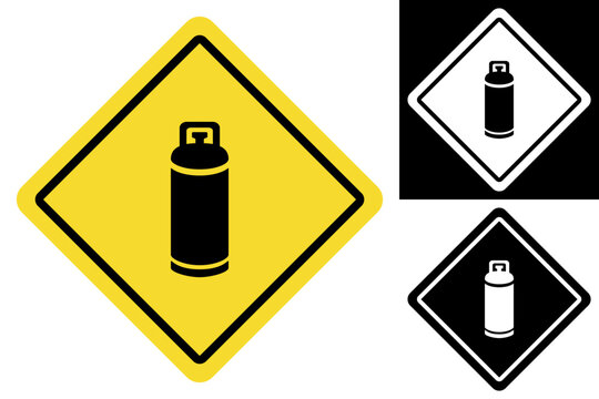 Safety warning sign illustrating a gas tank, signifying caution around compressed air, propane, or other industrial gases due to pressure or flammability risks