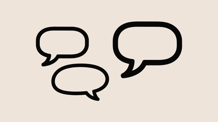 Naklejka premium Three black outlined speech bubbles of varying sizes on a light beige background in a simple illustration