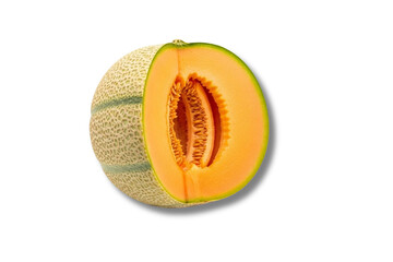 Cantaloupe Half Slice With Bright Orange Flesh and Seed.