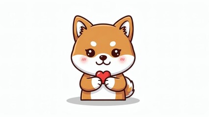 Fototapeta premium Adorable Puppy Cartoon Holding a Heart, Expressing Love and Affection, Cute Dog Illustration