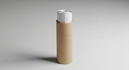 Simple cardboard tube designed for rolled posters resting on plain minimalist professional background