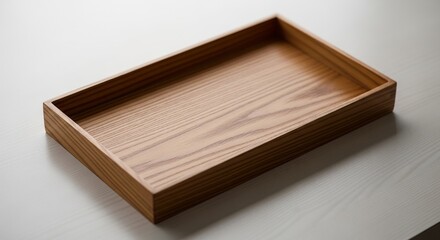 Rectangular wooden tray featuring empty space positioned perfectly on clean minimalist surface display