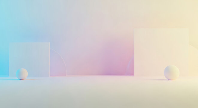 Serene pastel backdrop with geometric shapes evokes a sense of calm