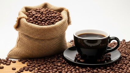 Freshly Roasted Coffee Beans with a Brewing Cup in a Cozy Setting