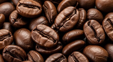 Macro closeup of rich brown coffee beans illuminated perfectly by professional studio lighting no background