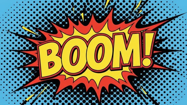 Vibrant comic style explosion with dynamic BOOM! graphic in pop art design