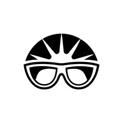 Black sunglasses with sunburst behind them on transparent background silhouette