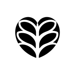 Stylized heart shape with leaf like pattern on transparent background silhouette