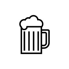 Outline drawing of a beer mug with foam top on transparent background silhouette