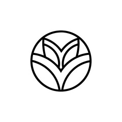 Abstract flower design inside a circle shape on transparent background silhouette