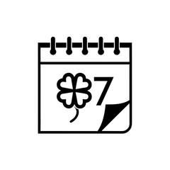 Calendar with clover and number seven design on transparent background silhouette