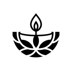 Illustration of a traditional diya lamp icon on transparent background silhouette