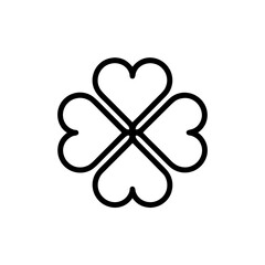 Four heart shaped clover black line drawing on transparent background silhouette