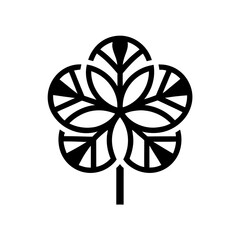 Black and white stylized floral design art on transparent background silhouette