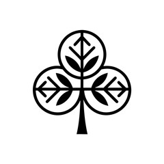 Stylized trefoil shape with leaf like details on transparent background silhouette