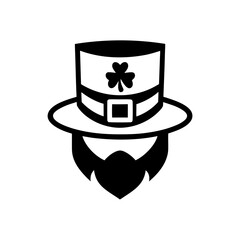 Leprechaun with hat and beard black and white on transparent background silhouette