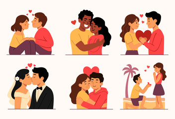 Romantic Couple Poses &ndash; Vector Pack- A charming collection of cartoon-style vector illustrations featuring romantic couples in affectionate poses.