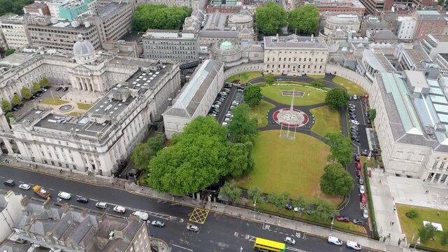 Aerial view of the National Gallery and Leinster House, the Government Building in Dublin, Ireland.