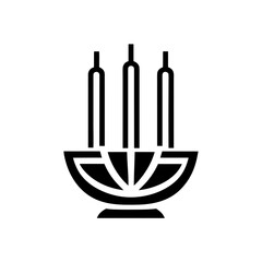 Illustration of three candles in a holder on transparent background silhouette