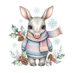 Cute Aardvark Winter Design Adorable Animal in Cozy Scarf and Sweater Illustration