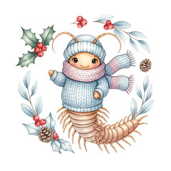 Charming Centipede in Winter Attire A Festive Holiday Celebration with Nature's Embrace