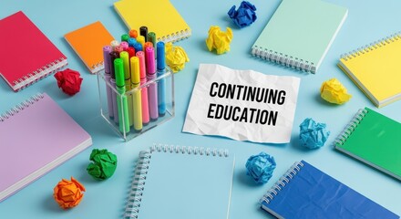 Invigorating workspace concept with vibrant stationery for academic progress and skill enhancement