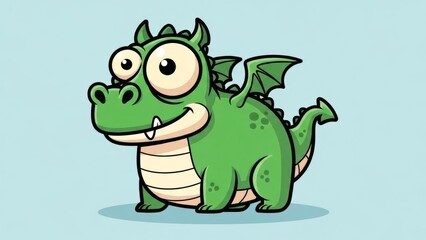 Fototapeta premium Adorable Cartoon Dragon with Big Eyes and Tiny Wings in a Playful Pose